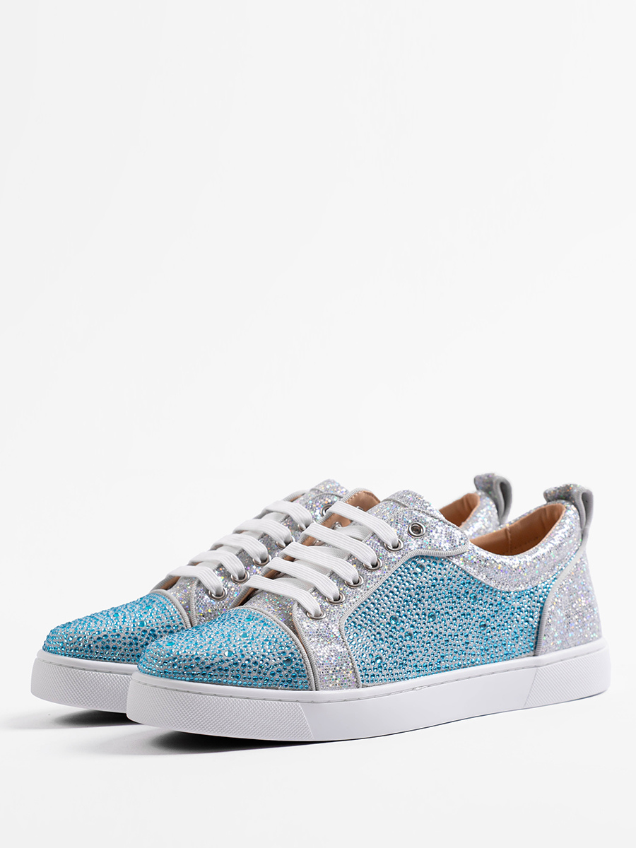 Blue Skate Sneakers Men's Rhinestones Round Toe Lace Up Casual Shoes-image-1089314