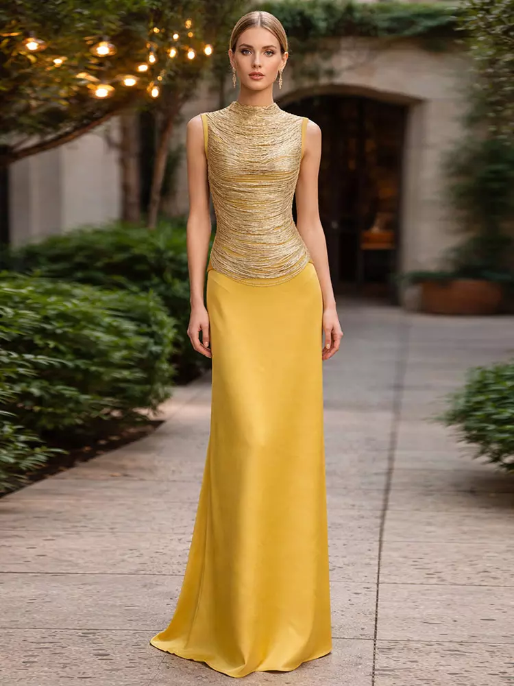 Evening Dress Ball Gown Designed Neckline Polyester Floor-Length Fringe  Formal Party Dresses