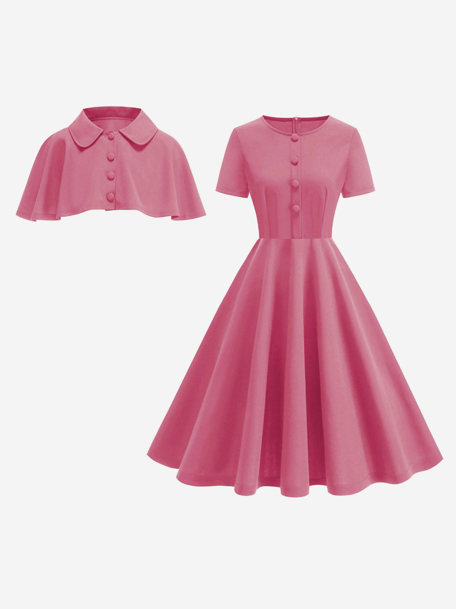 Vintage 1950s Midi Dress With Capelet For Women A-Line Swing Skater Dress - Summer Retro Party 2026-image-1085086