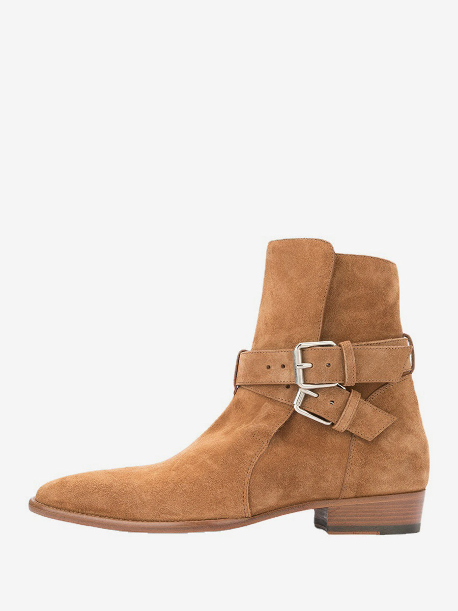 Bottines kaki en daim bout rond et boucle