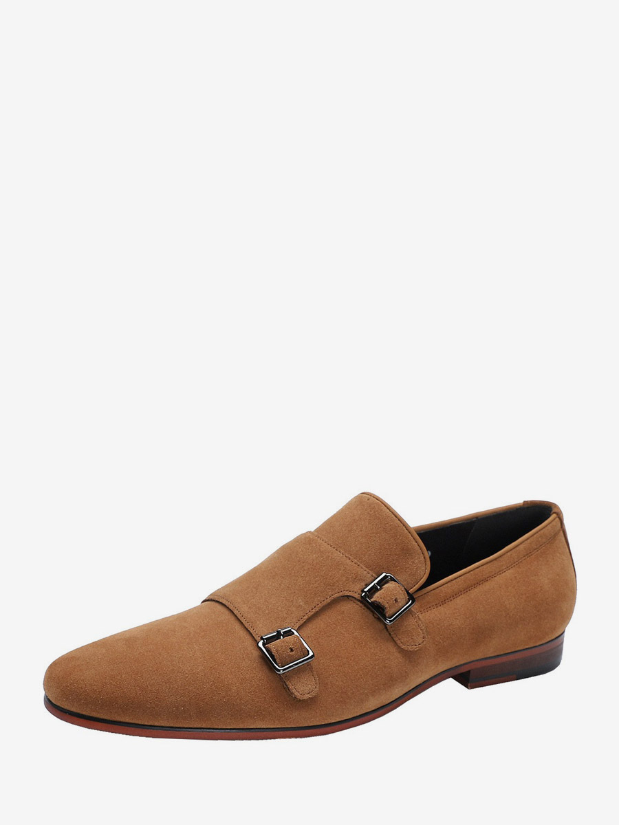 Mocassins habillés pour hommes en daim bout rond boucle à enfiler