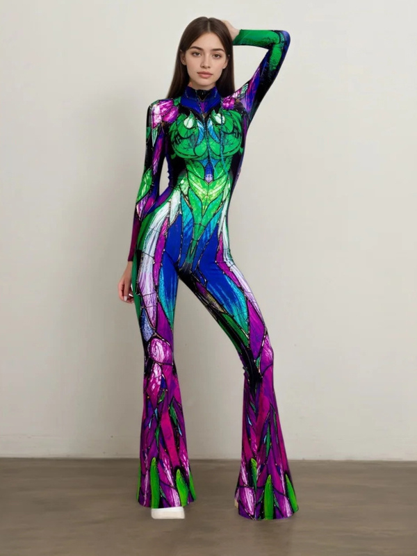 Colorful Printed Bodysuit High Elasticity Halloween Cosplay Costume Polyester Halloween Catsuits & Zentai-image-1090854