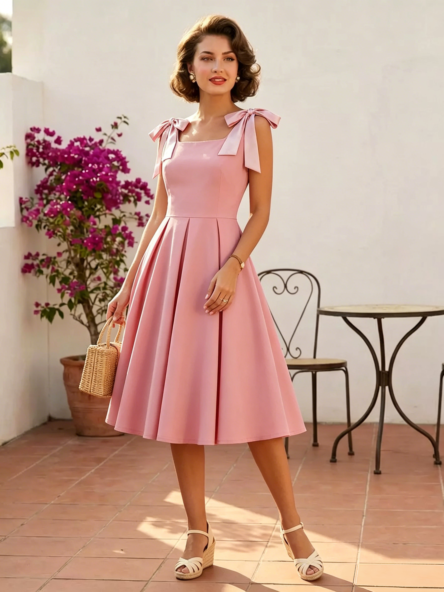 Vintage 1950s Swing Cocktail Dress Women Sleeveless Retro Dress-image-1089214
