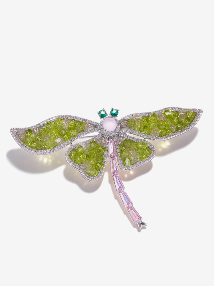 Broche libellule en pierre verte scintillante accessoire élégant pour costume