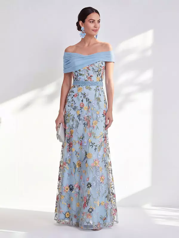 embroidered dresses for wedding guest Mesh Double V Neck Midi Mother of the Bride Dress This elegant sequin leaf midi dress is perfect for cruise nights Embroidered Tea Length Navy Blue