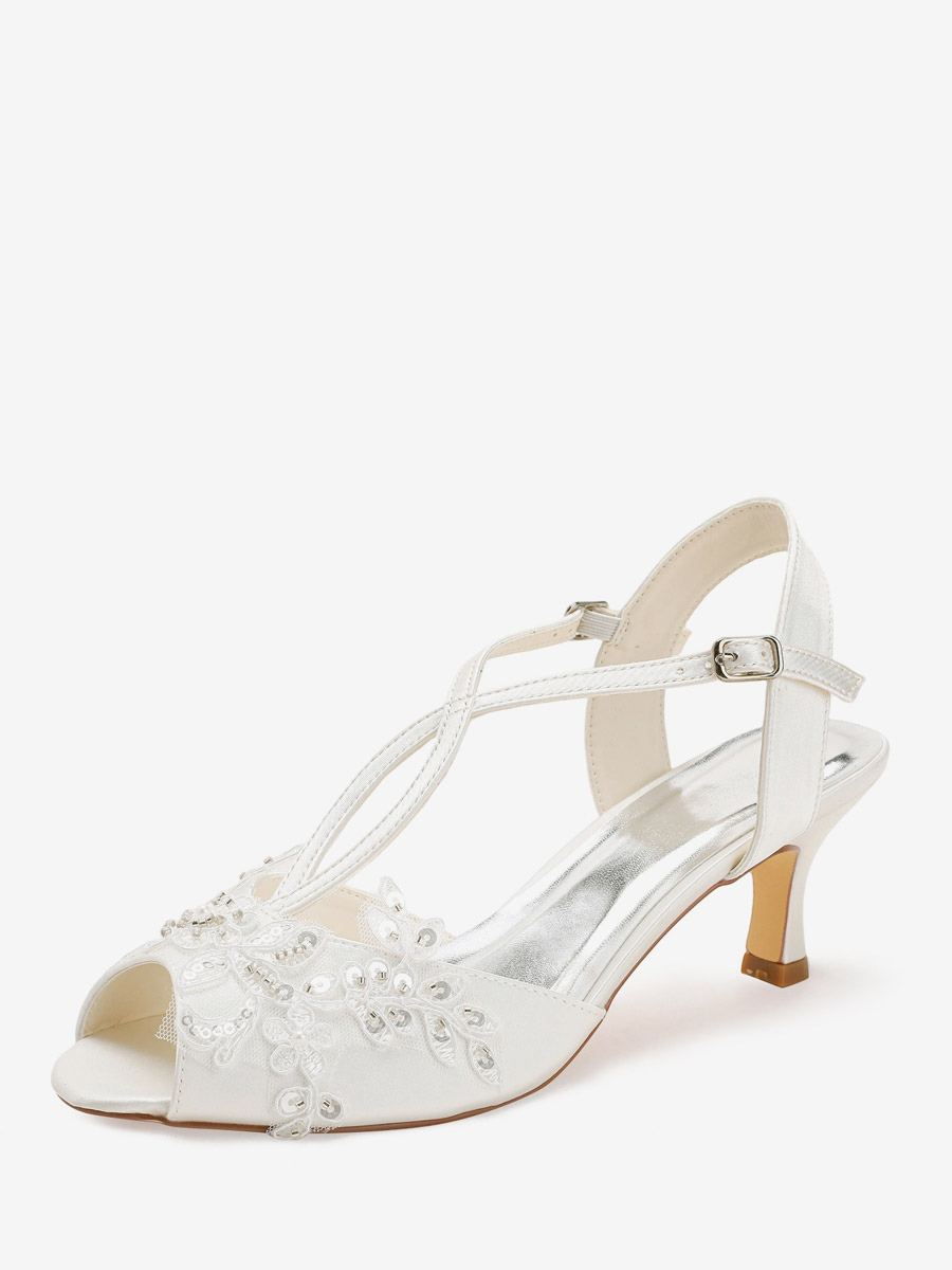 Chaussures de mariée à petits talons bout ouvert perles style T