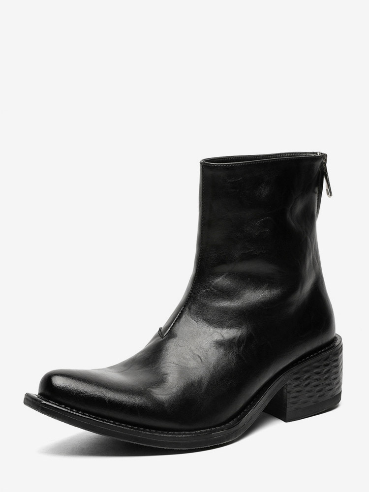 Bottines noires pour homme bout pointu talon épais fermeture éclair