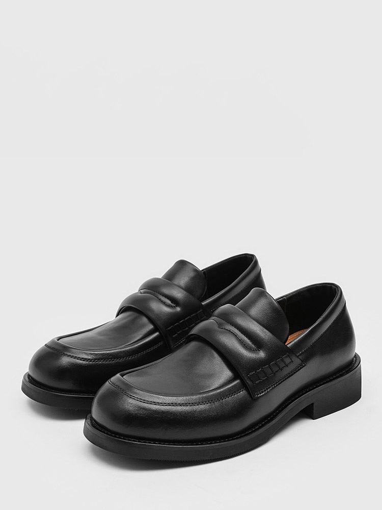 Mocassins noirs pour hommes bout rond à enfiler style penny mocassins