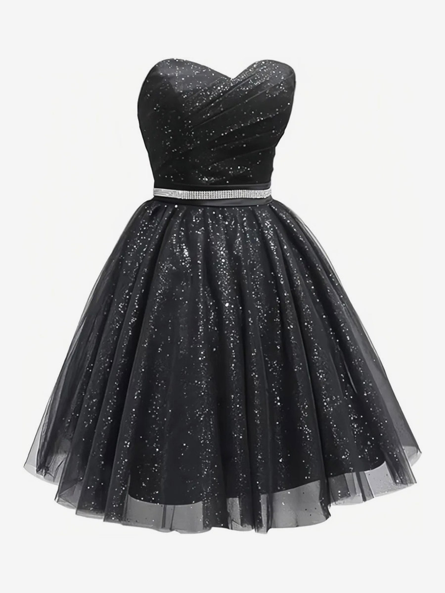 Short Prom Dresses Homecoming Dress A-Line Strapless Sequins Mini Dress-image-1092614