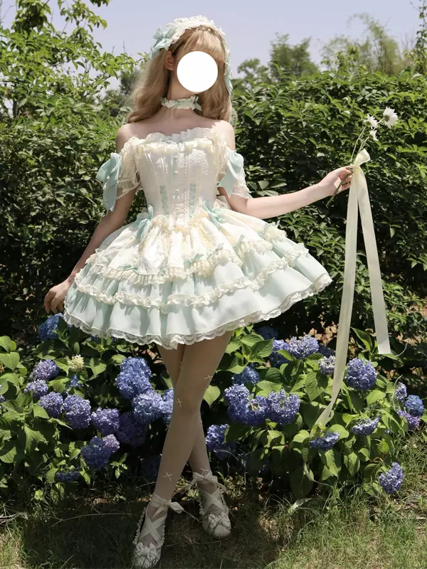 スウィートロリータドレス オフショルダー スリーブ コルセット