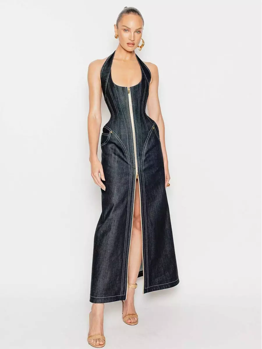 denim sexy dress Blue Strapless Lace Up Sides Frayed Ruched Mini It is made of denim materials Shein Womens Summer Sexy Backless