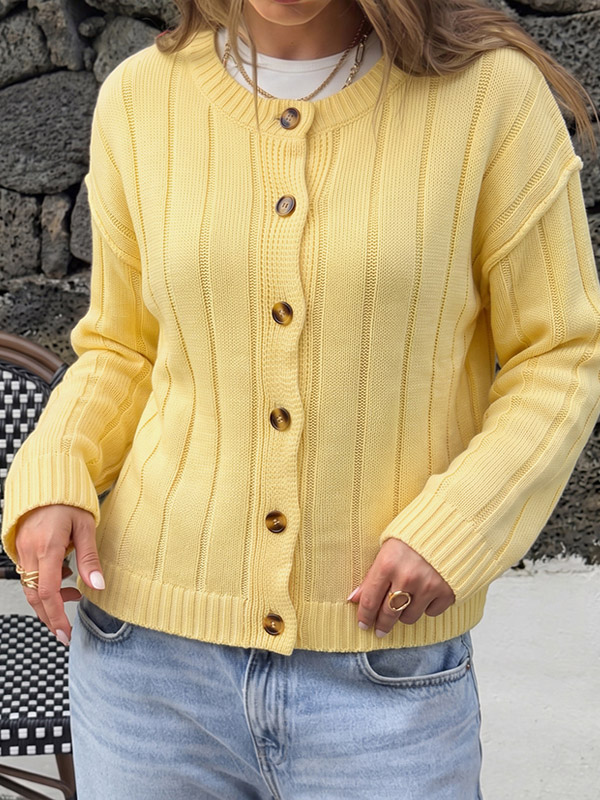 Ribbed Knit Cardigan Sweater Women Crew Neck Button Down Long Sleeve Casual Outerwear-image-1092782