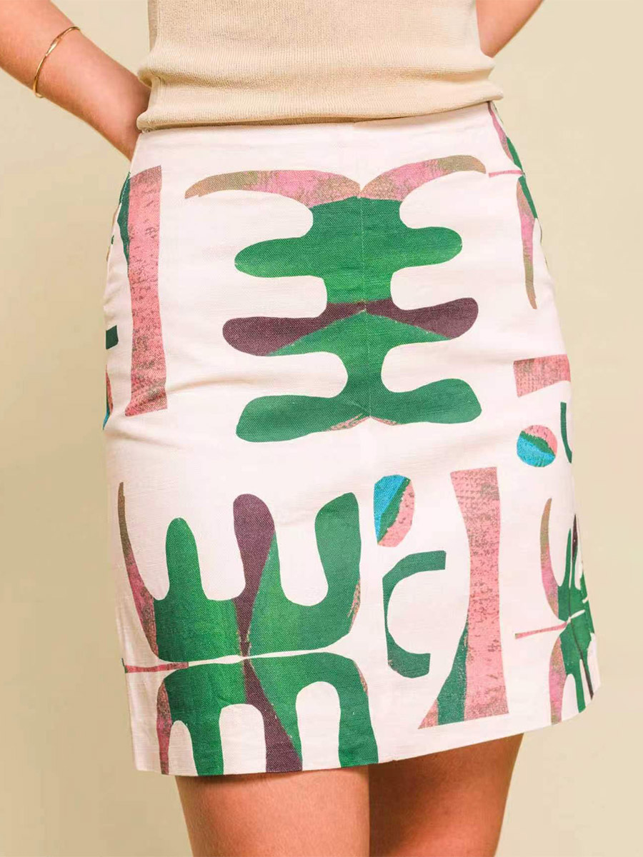 Bottoms Abstract Art Print High Waist Mini Skirt Women Casual Straight Short Skirt-image-1092756