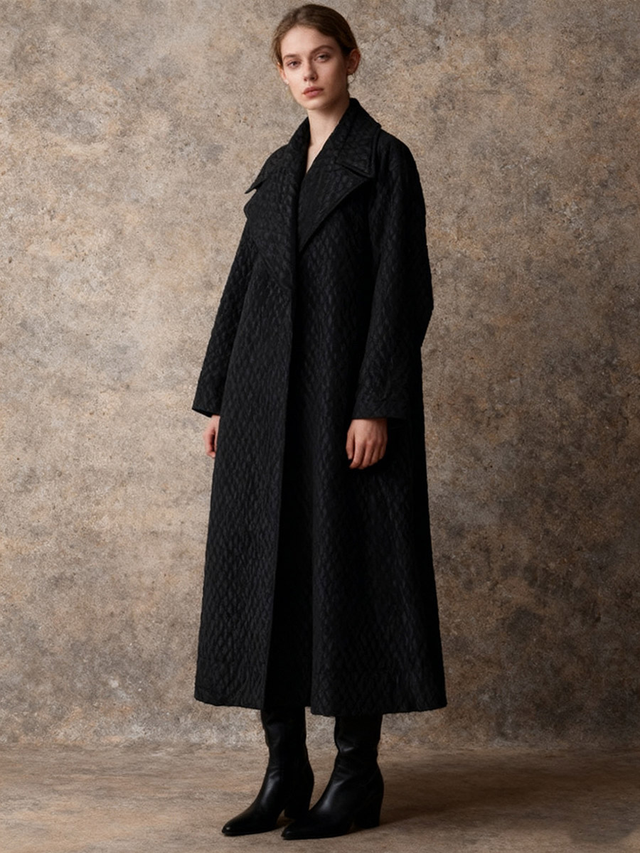 Maxi Coat Women Notched Lapel Long Line Open Front Padded Outerwear-image-1092872