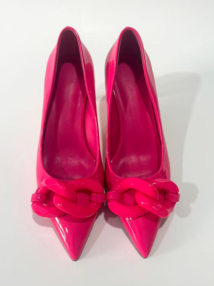 Escarpins à talons hauts pour femmes bout pointu détail chaîne chaussures de soirée à enfiler
