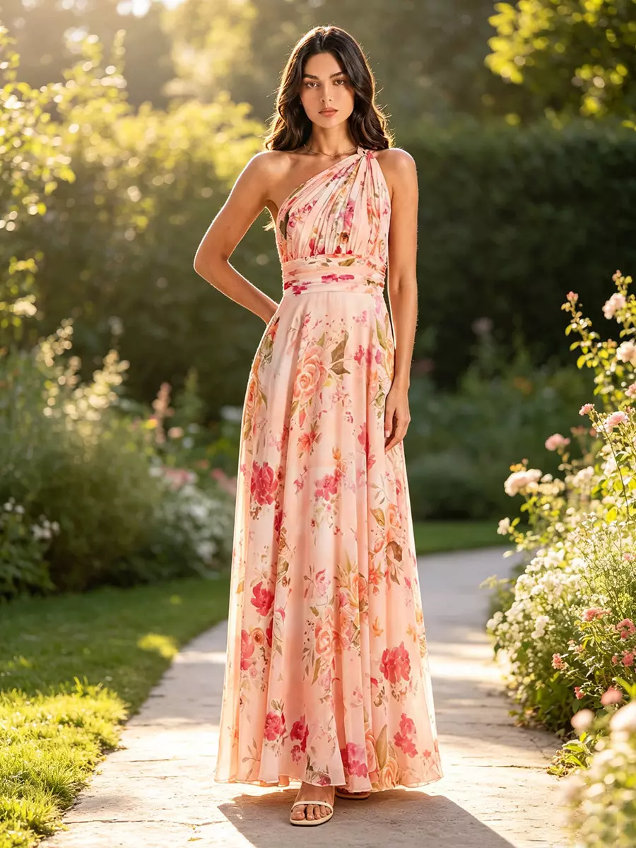 floral chiffon maxi dress for wedding Off Shoulder Sleeved Perfect for everyday day wear Adjustable Fit FLORY CHIFFON MAXI DRESS