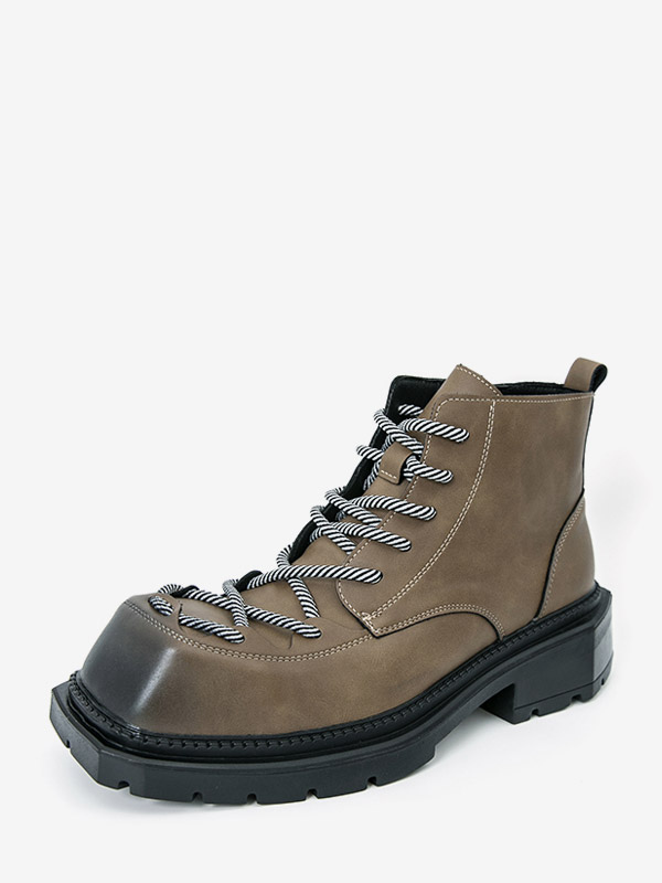Bottines pour hommes à bout carré lacets et talon épais