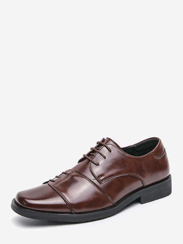 Chaussures Oxford marron pour hommes bout rond lacets décontractées