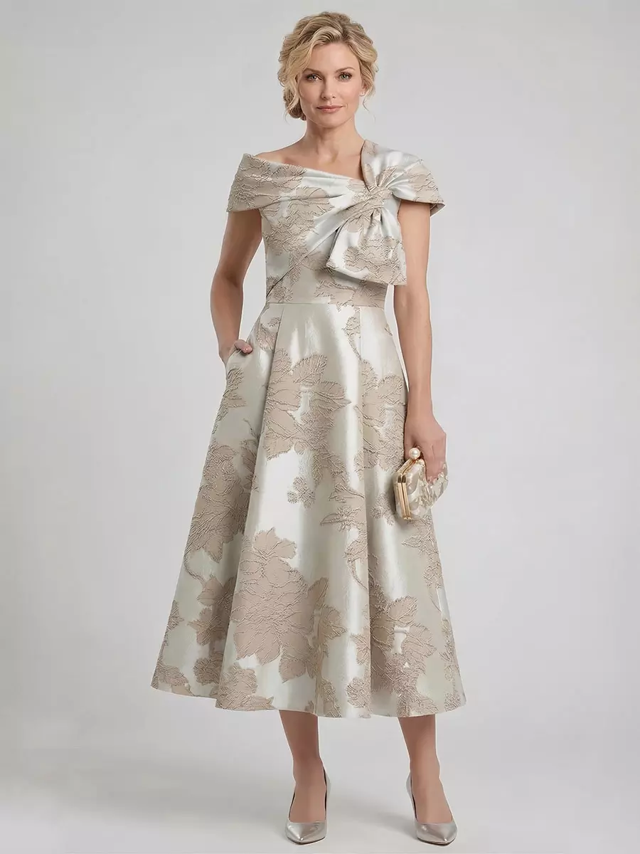 a line dresses wedding guest Ever-Pretty Sequin Leaf Midi Semi Formal Dress for Cruise & Evening Party Events Expertly designed for wedding guests Mother Dress A-Line Bows Tea-Length
