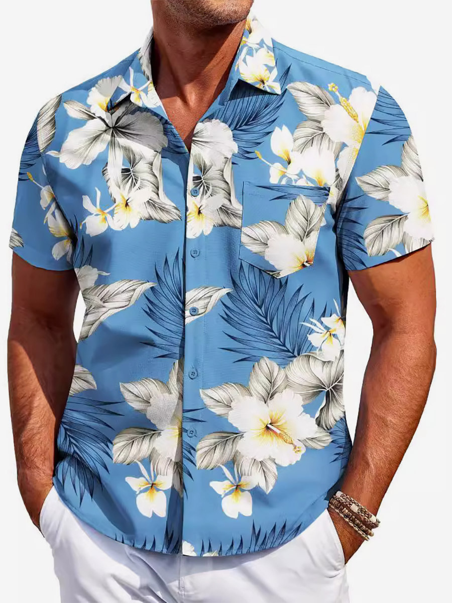 Chemise hawaïenne à manches courtes pour homme imprimée numériquement en 3D idéale pour les vacances à la plage