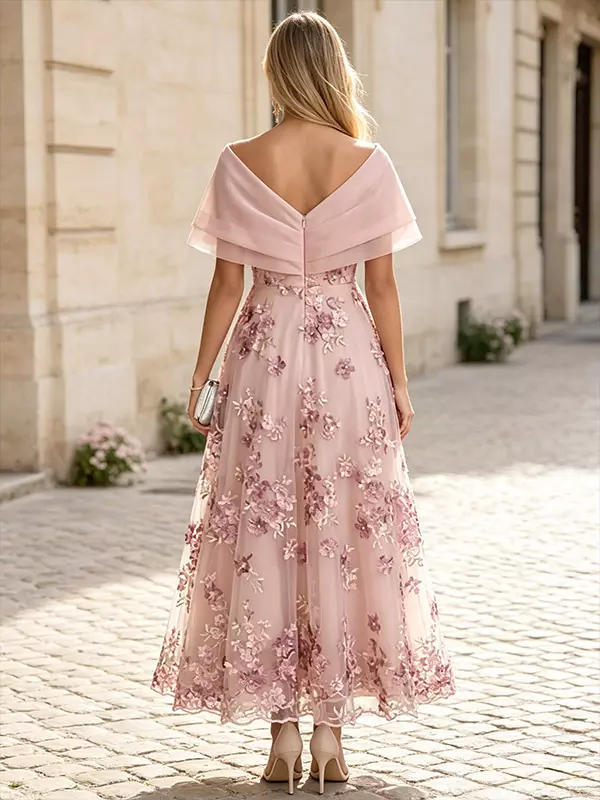 Cocktail Dress Pretty A-Line Ankle-Length V-Neck Lace Wedding Guest Dress