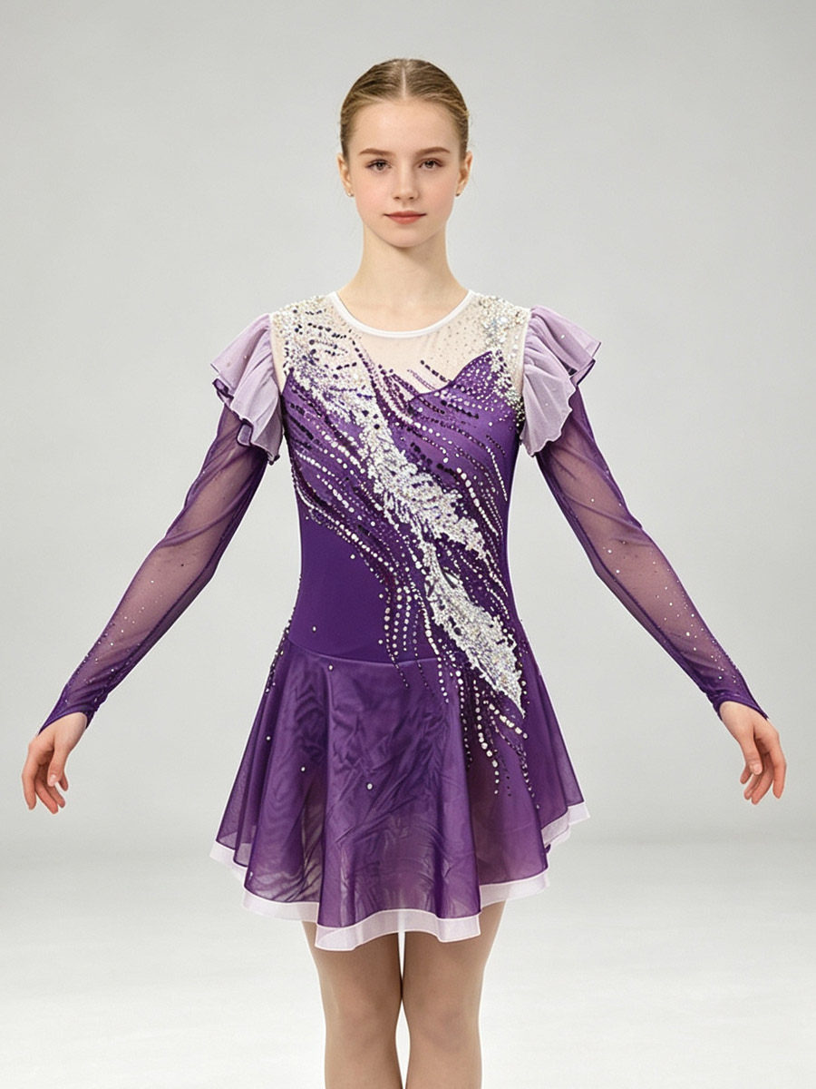 Robe de compétition professionnelle de patinage artistique sur glace violette faite main et personnalisée