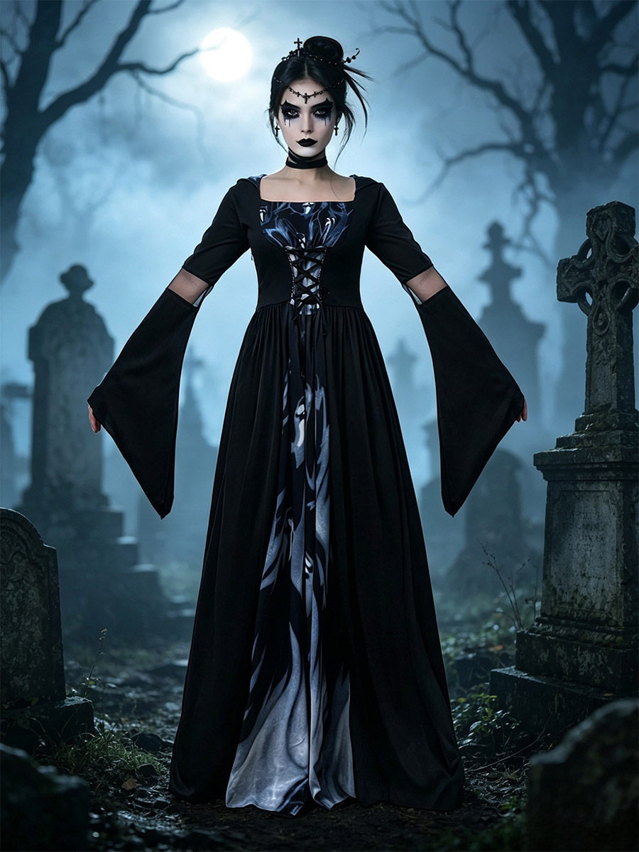 Costume de sorcière d'Halloween personnage gothique noir