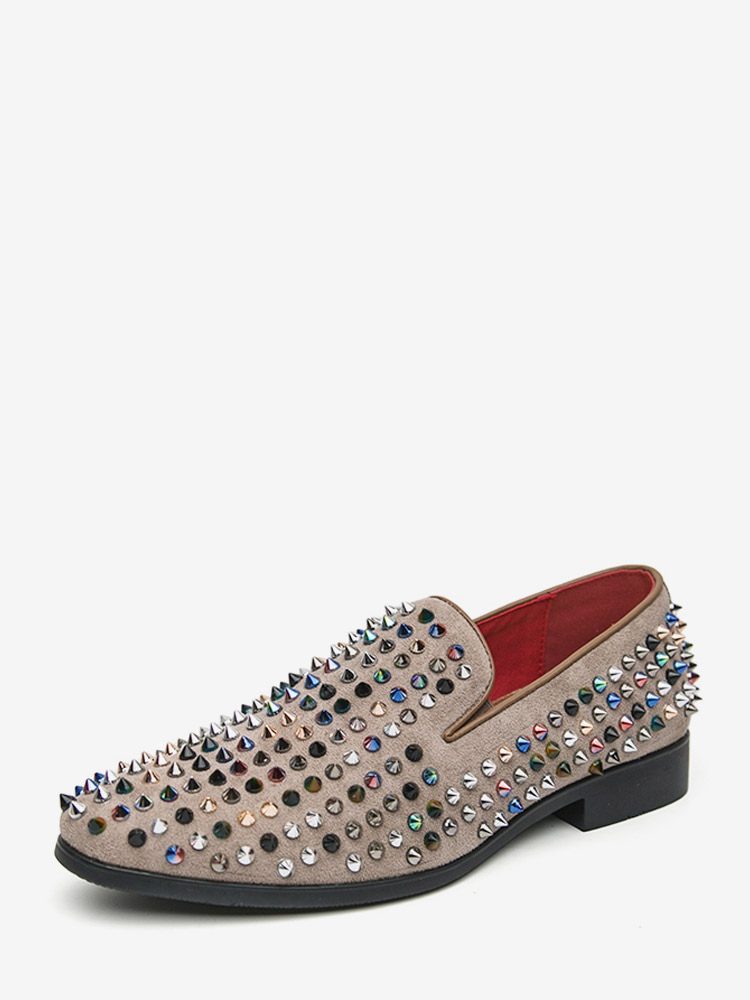 Mocassins en daim pour hommes bout rond rivets chaussures à enfiler