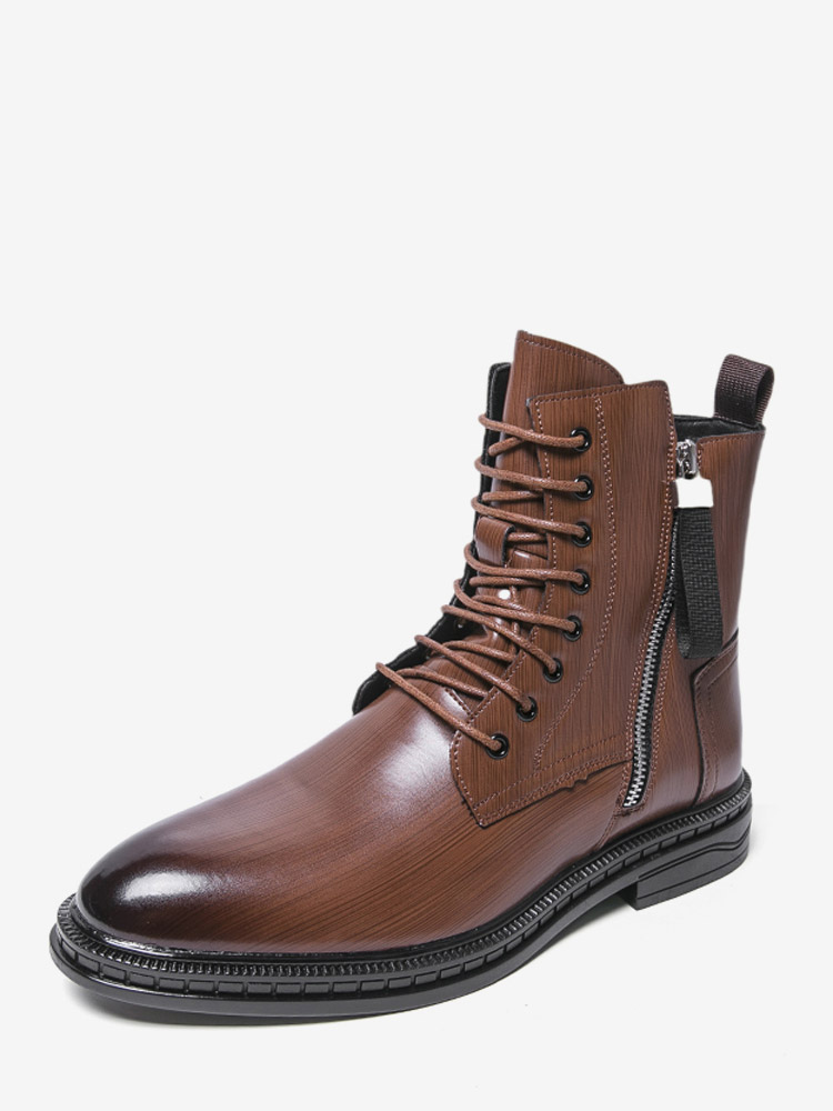 Bottines marron pour homme bout rond lacets style combat