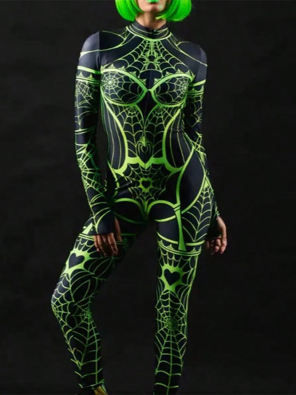Déguisement d'araignée vert fluo réactif aux UV pour femme costume d'Halloween
