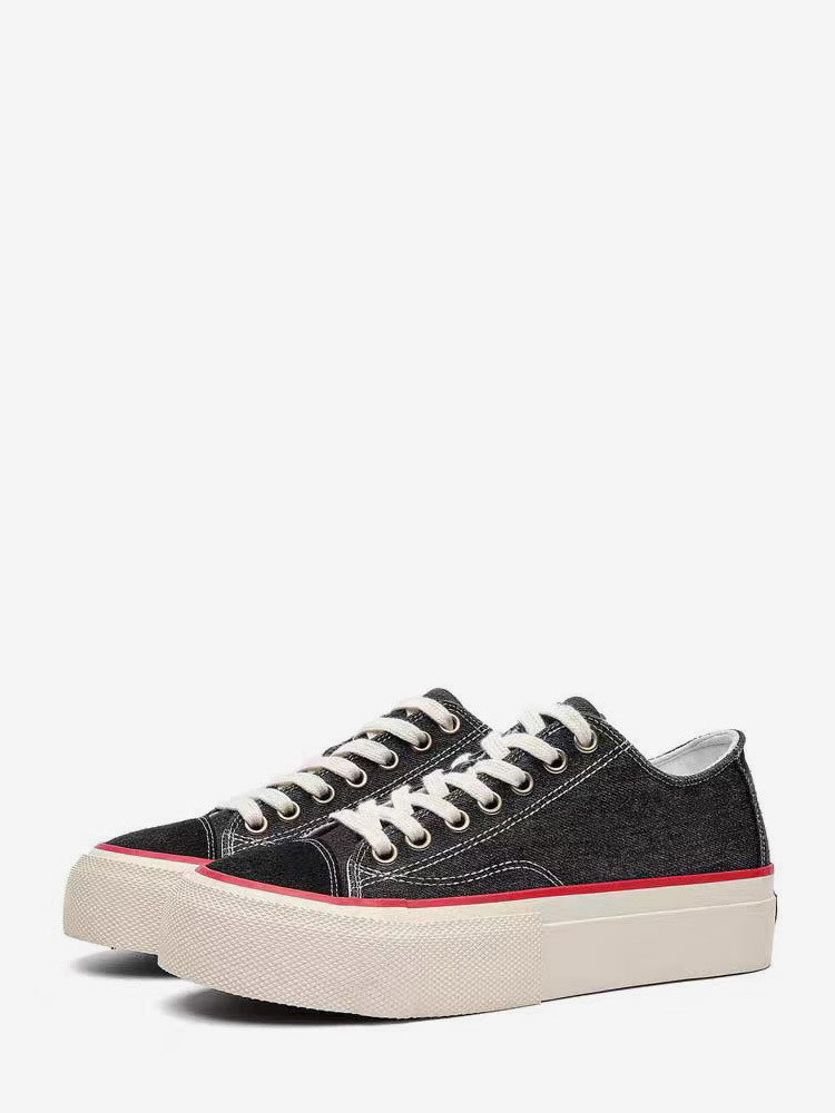 Baskets décontractées noires pour hommes bout rond lacets en toile