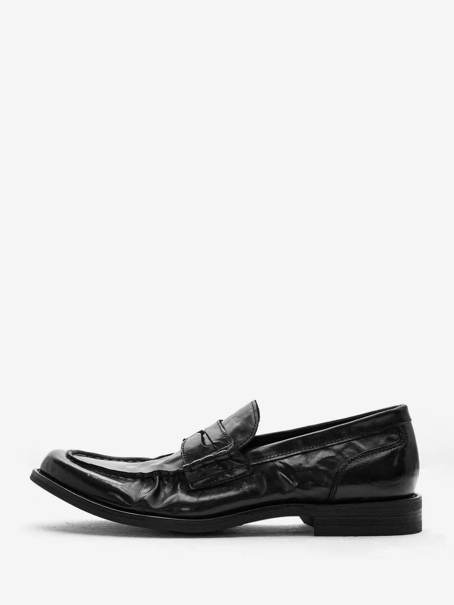 Mocassins noirs pour hommes bout rond chaussures habillées à enfiler