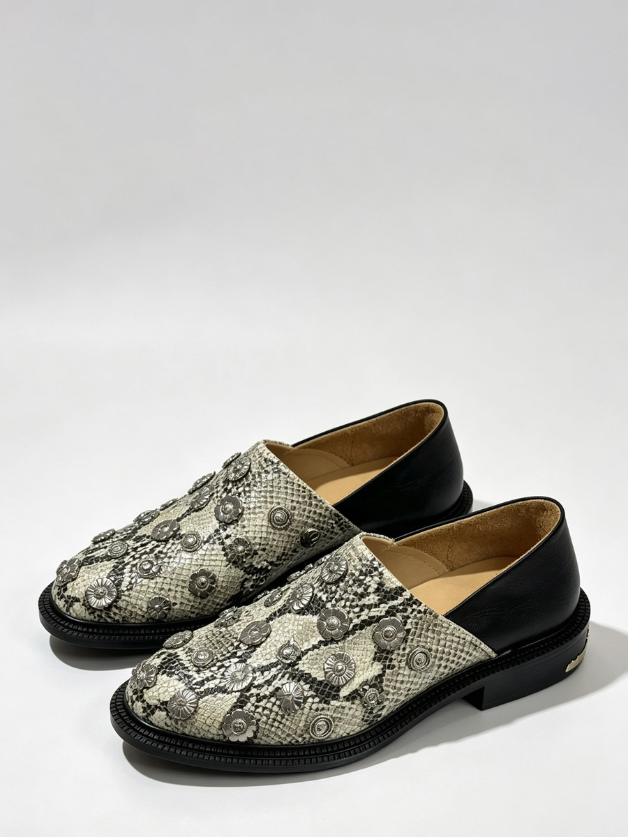 Mocassins décontractés pour hommes bout rond motif serpent ornés de perles