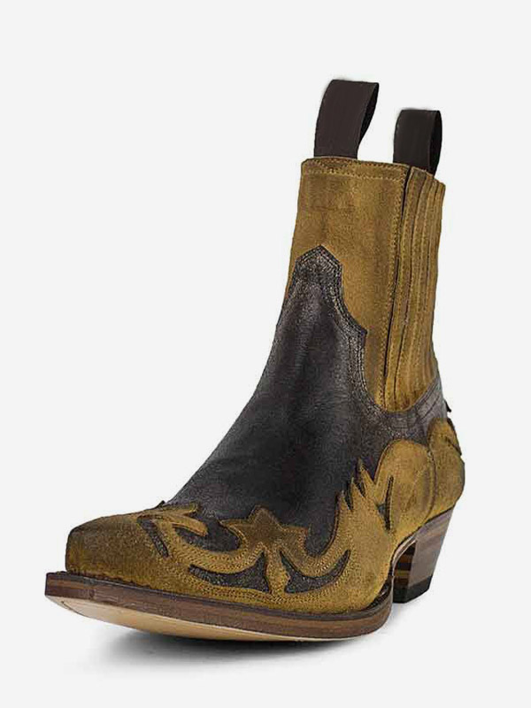Bottes de cowboy pour hommes bottines Chelsea à talon épais en daim patchwork