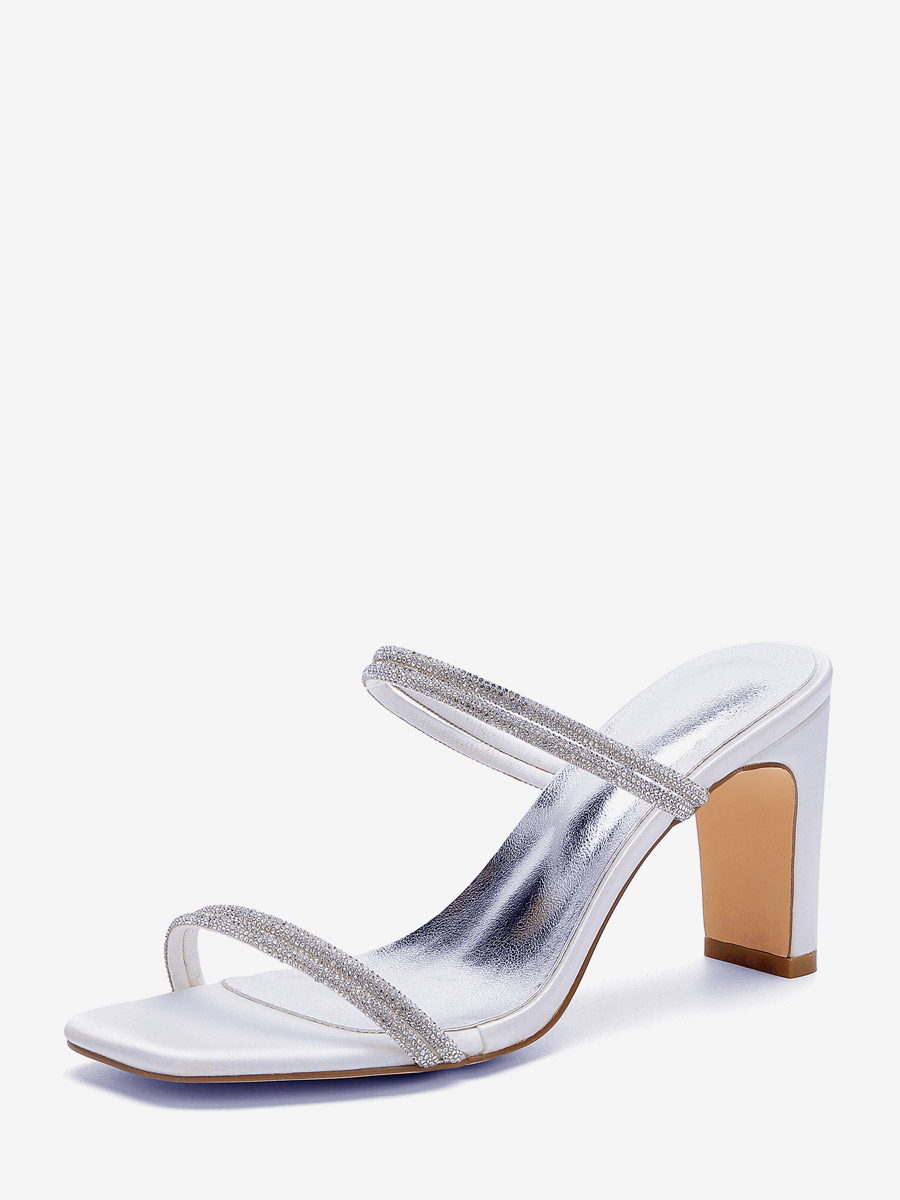 Chaussures de mariage à talons hauts blanches bout ouvert strass mules sans talon