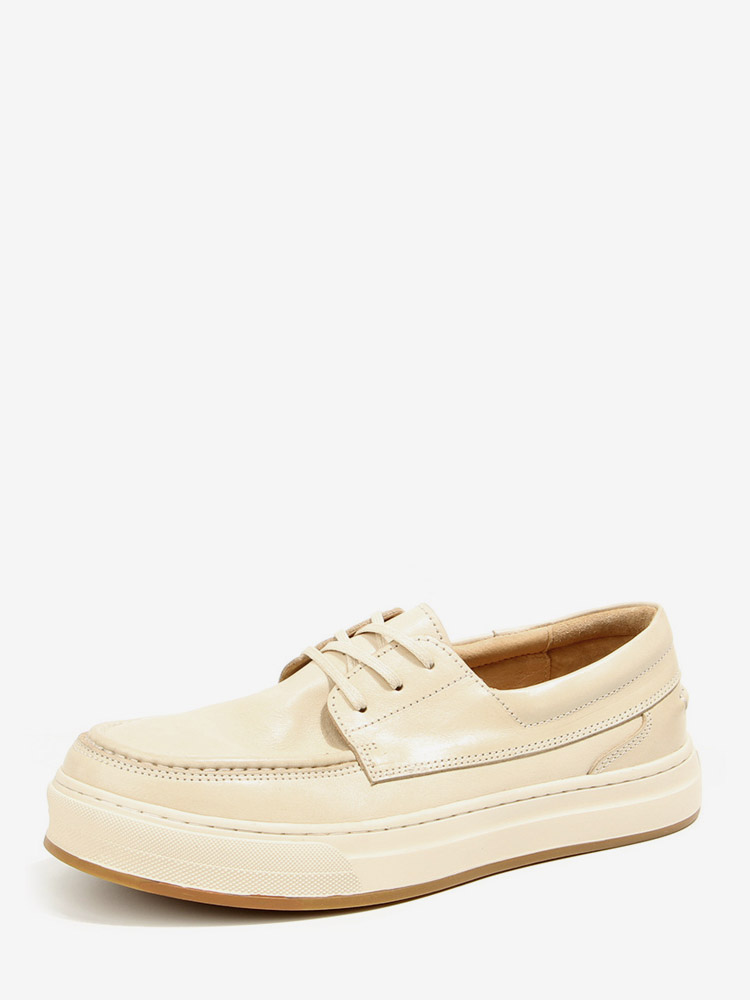 Chaussures décontractées pour hommes en cuir de vachette plateforme bout rond lacets