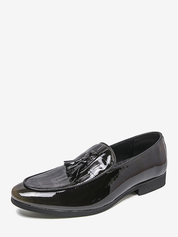 Mocassins noirs à bout rond pour homme à enfiler avec pompons