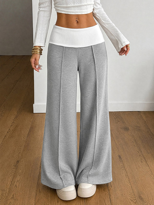 Pantalon en maille décontractée à taille haute et coutures avant color block taille large et coutures avant apparentes.