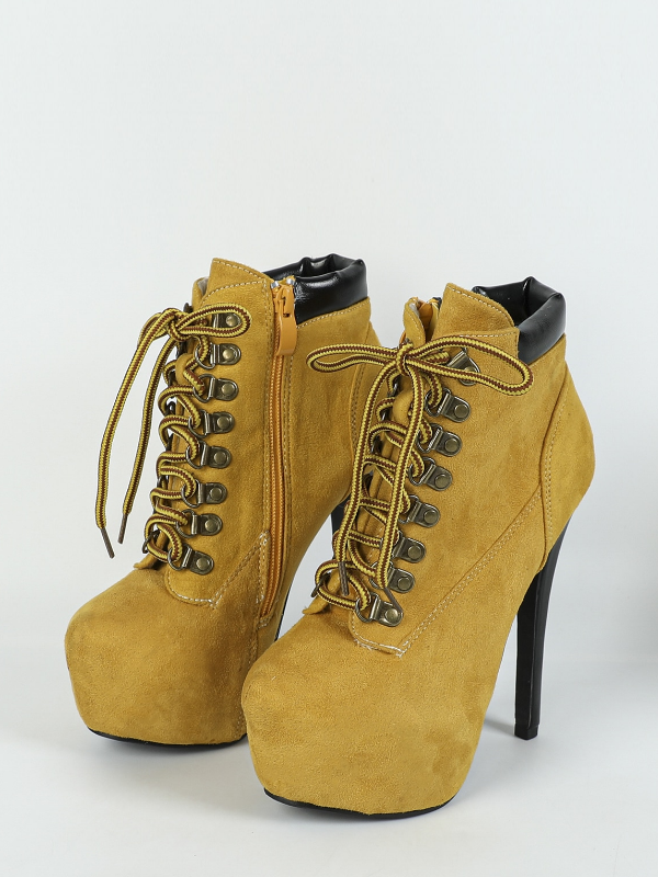 Bottines à talons hauts pour femmes bottines de sport à plateforme en daim et lacets