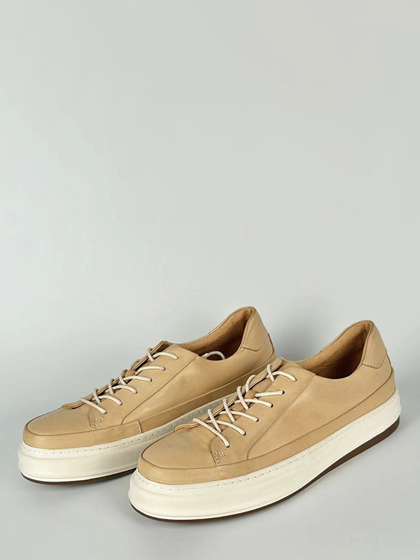 Chaussures décontractées pour hommes en cuir de vachette bout rond plateforme lacets