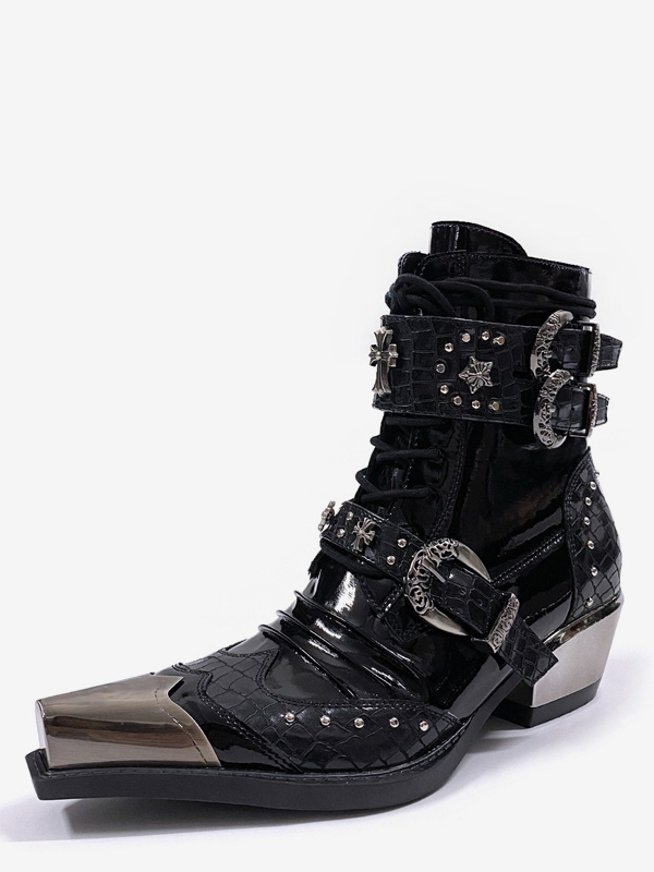 Bottines style citrouille pour homme bout métallique boucle perlée