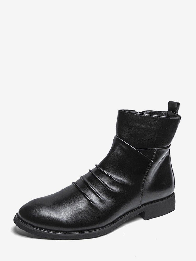 Bottines noires plates à bout rond et fermeture éclair pour homme