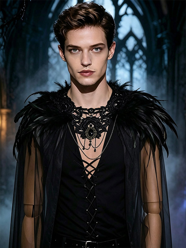 Cape à plumes pour femme cape gothique en tulle costume de mariée vampire pour cosplay