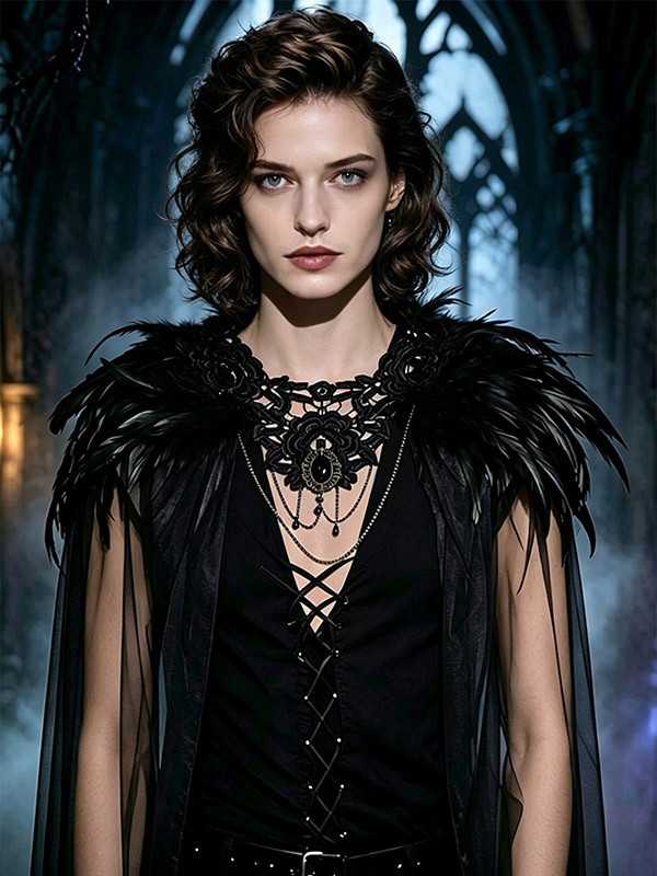 Damen-Federumhang Gothic-Tüllcape Vampirbraut-Cosplay-Kostüm