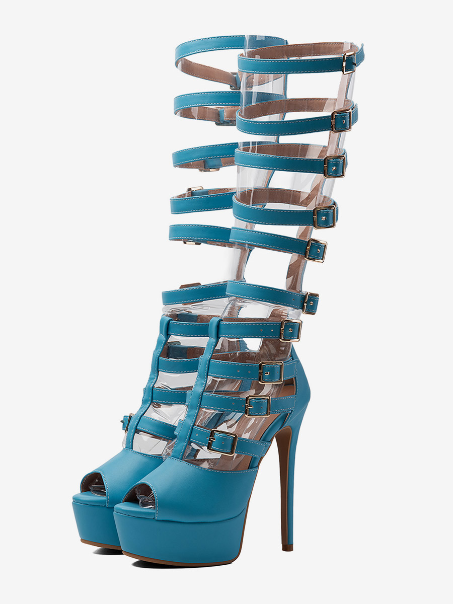 Gladiator-Sandalen für Damen offene Zehenpartie Schnallendetail Riemchensandalen mit hohem Absatz