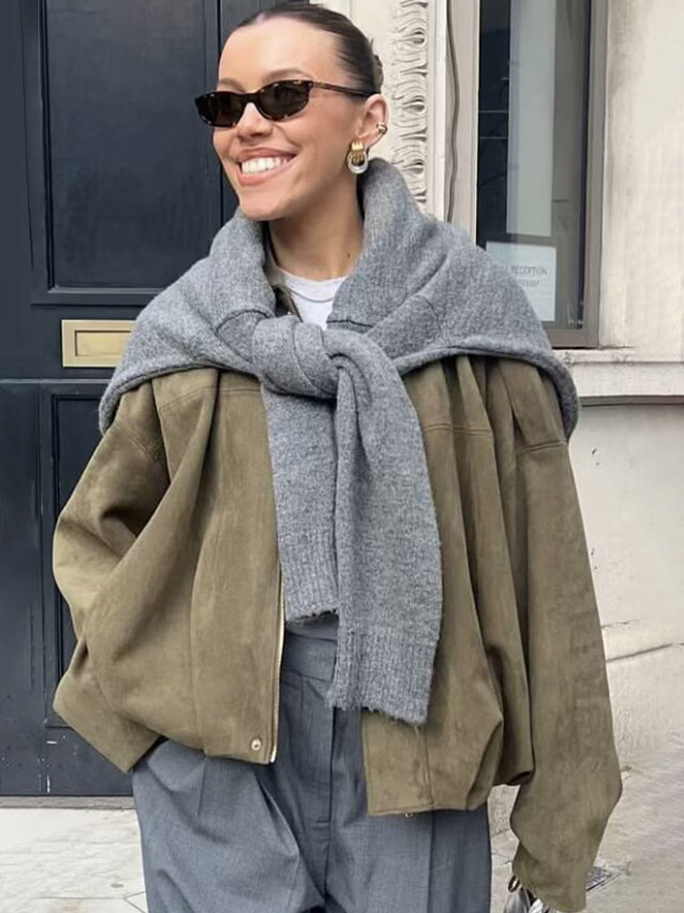 Jacke in Militärgrün lockere Arbeitskleidung Damenmode Streetwear lässige Oberbekleidung