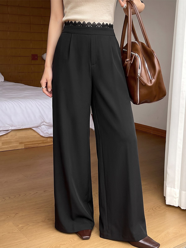 Schwarze Hose mit hohem Bund weitem Bein locker geschnitten Damenmode Streetwear lässige Hose