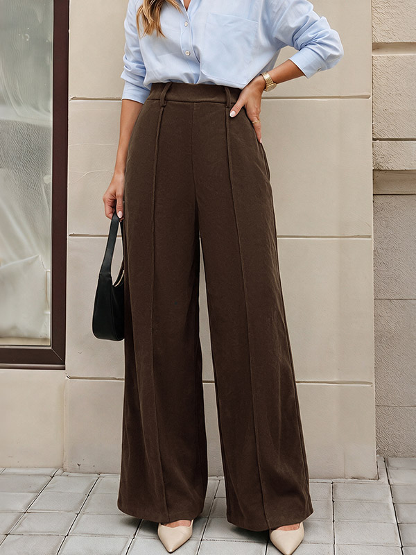 Cordhose mit weitem Bein braun elastischer Bund Damen bequeme Freizeithose