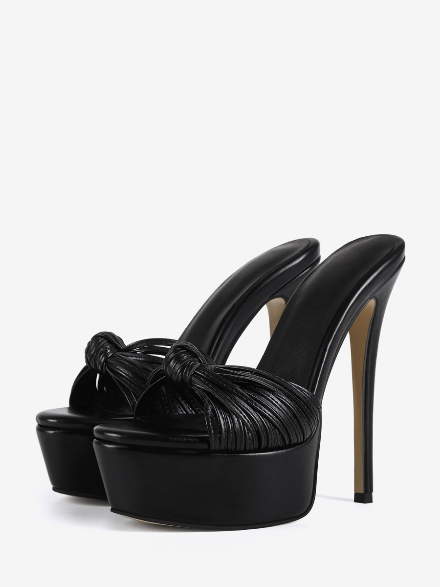 Sandales noires à talons hauts mules à plateforme bout ouvert talons aiguilles