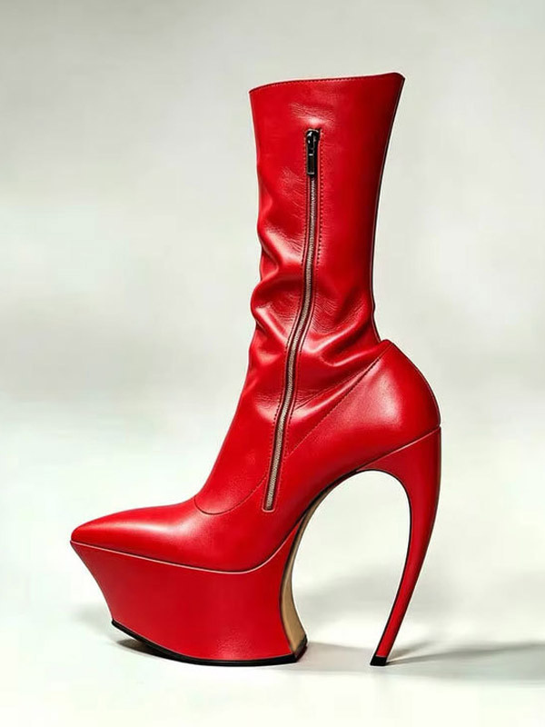 Schwarze sexy Damen-Plateau-Stiefeletten mit spitzer Zehenpartie und hohem Absatz